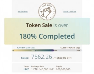 LikeCoin, 5백4십만달러 판매고 기록