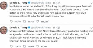 2차 북미정상회담 개최지는 '하노이'..트럼프 "북한은 다른 종류의 로켓이 될 것, 경제적인 로켓'